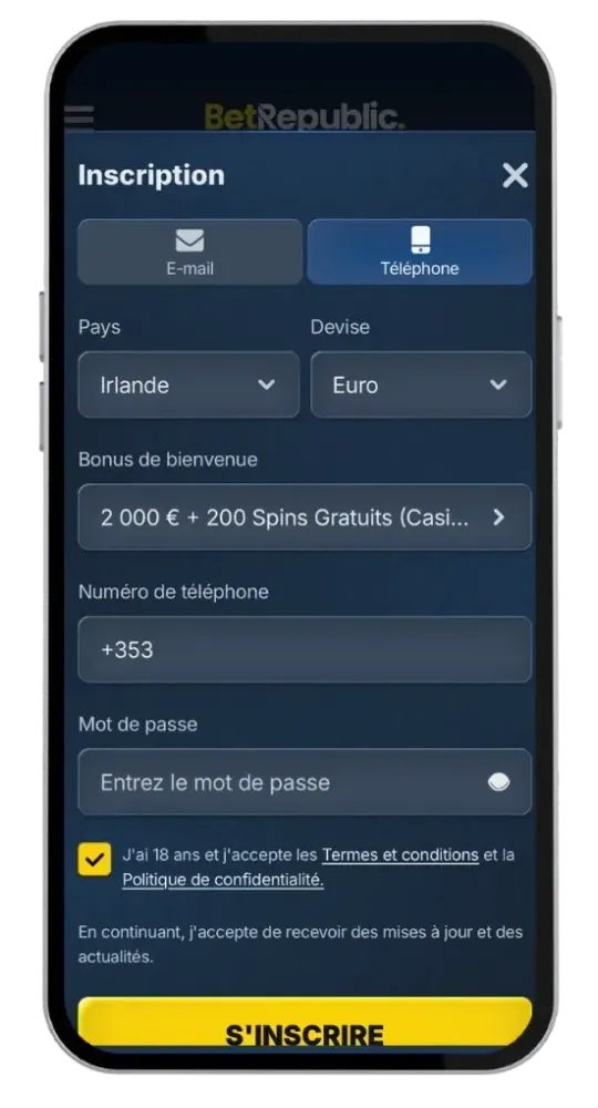 Lobby mobile di BetRepublic